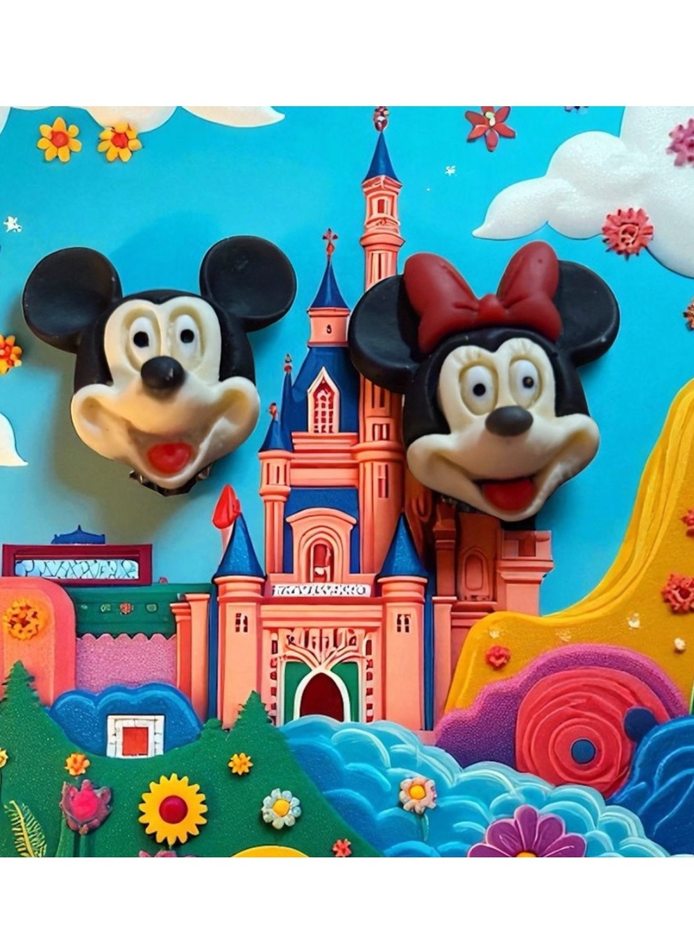 Mickey & Minnie Head Earrings — Black, Red, Cream 1 inch